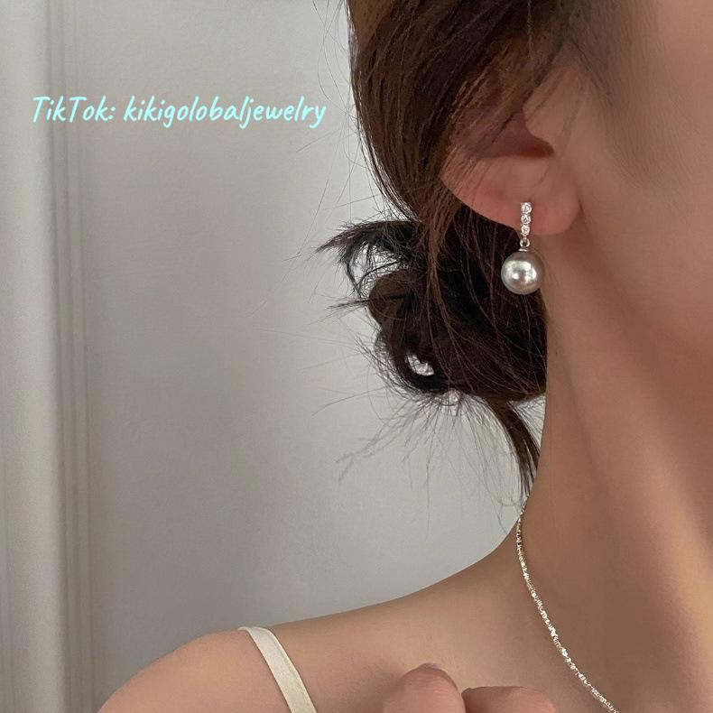 S925 sterling silver pearl diamond earrings