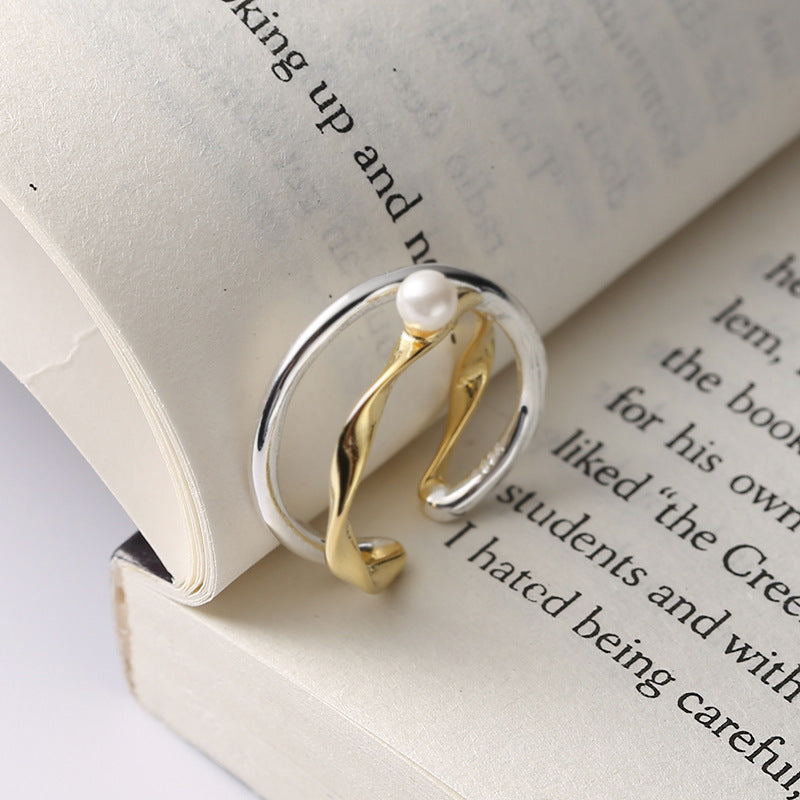 s925 cross pearl ring