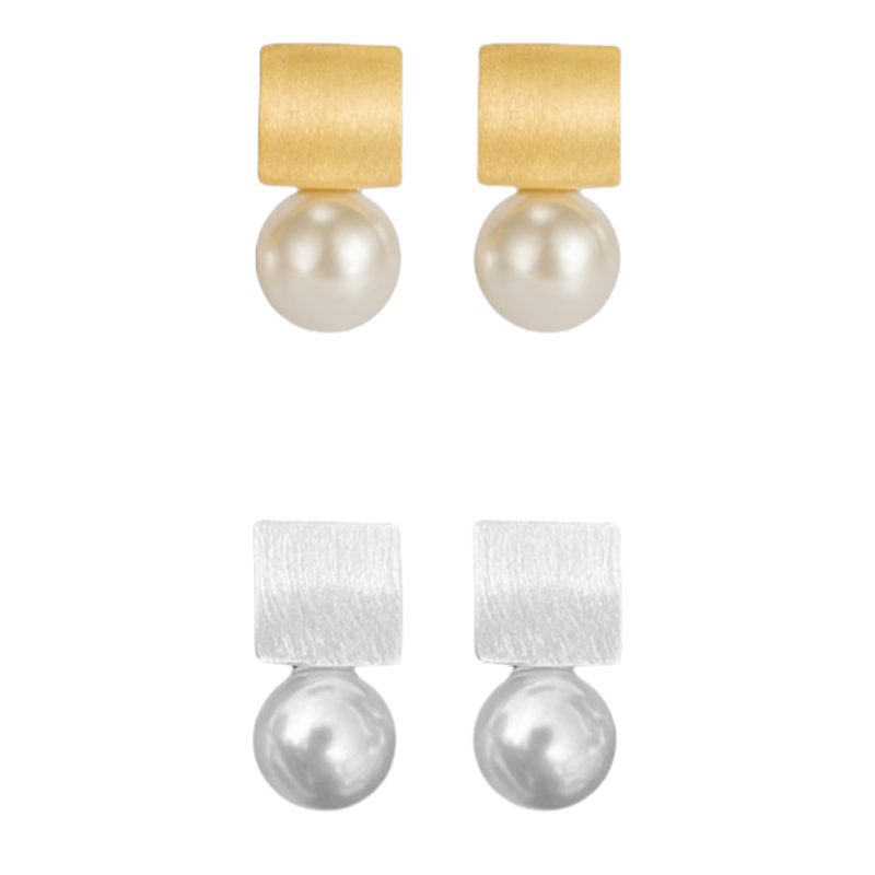 S925 sterling silver pearl square earrings