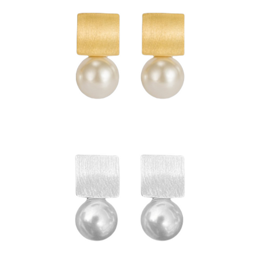 S925 sterling silver pearl square earrings
