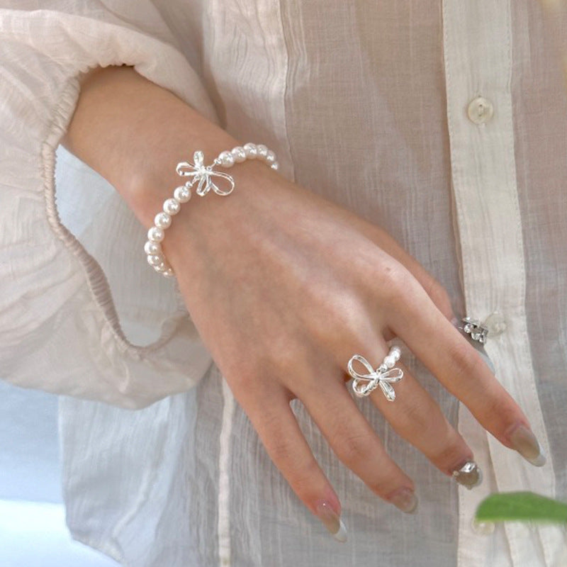 S925 silver bow pearl bracelet