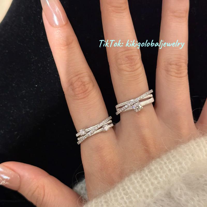 S925 sterling silver three-layer surround micro diamond ring