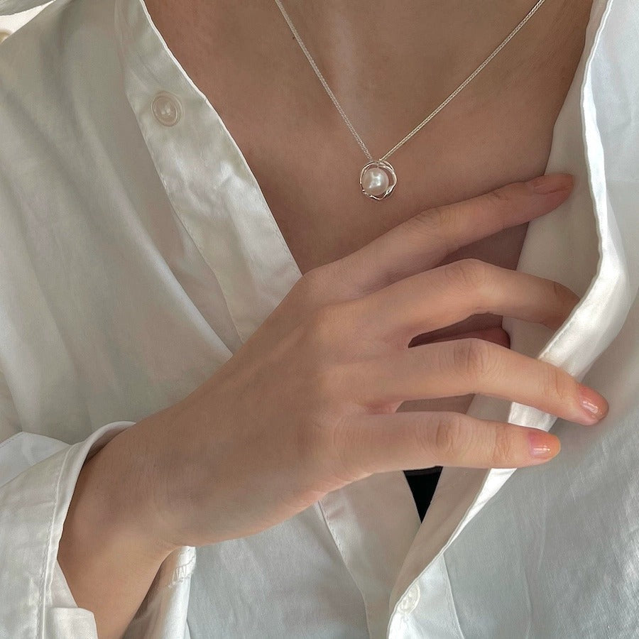 925 sterling silver hollow pearl necklace