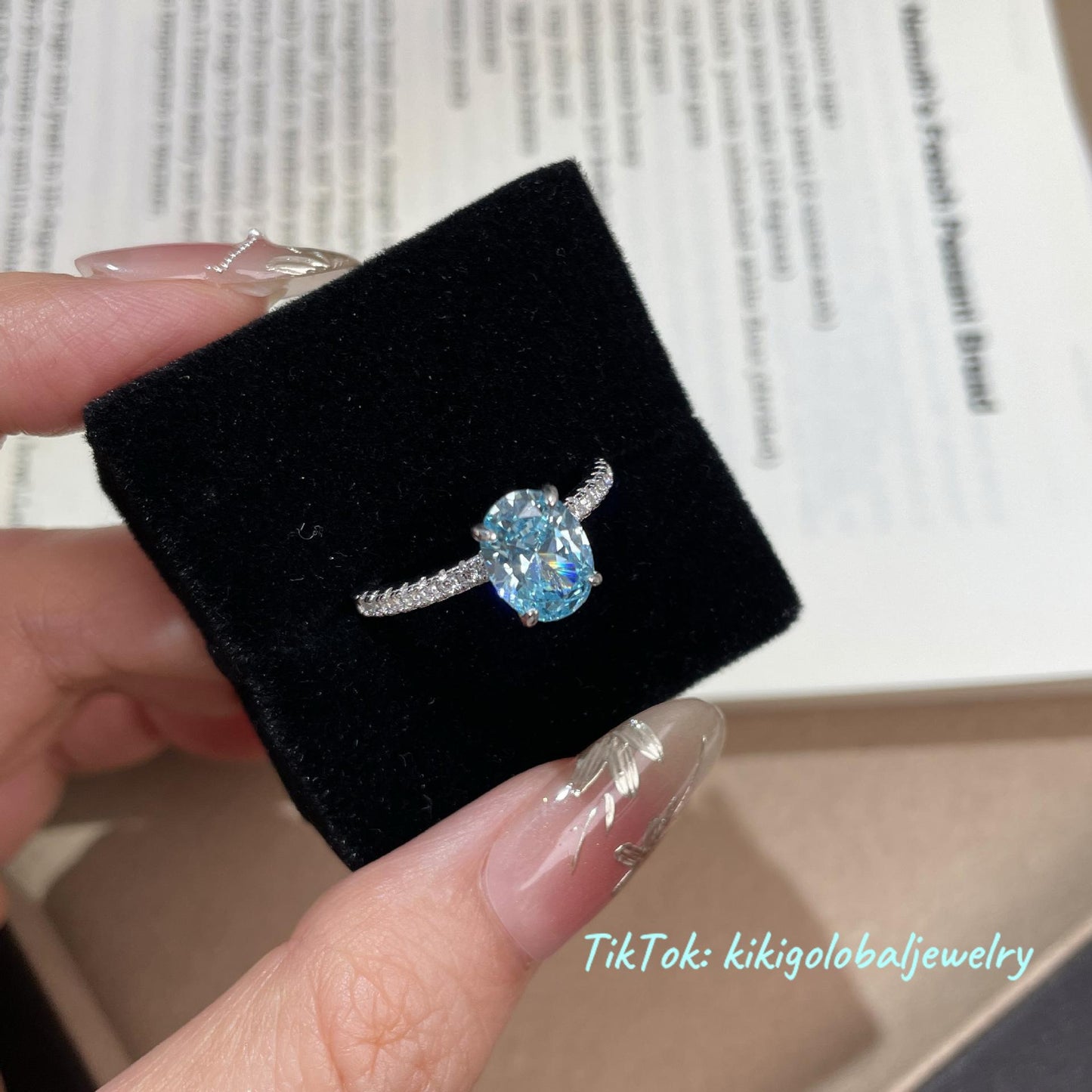 s925 sterling silver sea blue high carbon diamond zircon ring