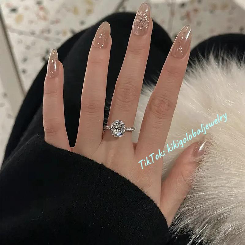S925 sterling silver 7*9 white diamond oval ring