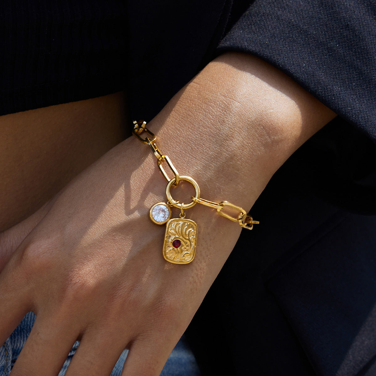 18K gold stainless steel white zircon bracelet