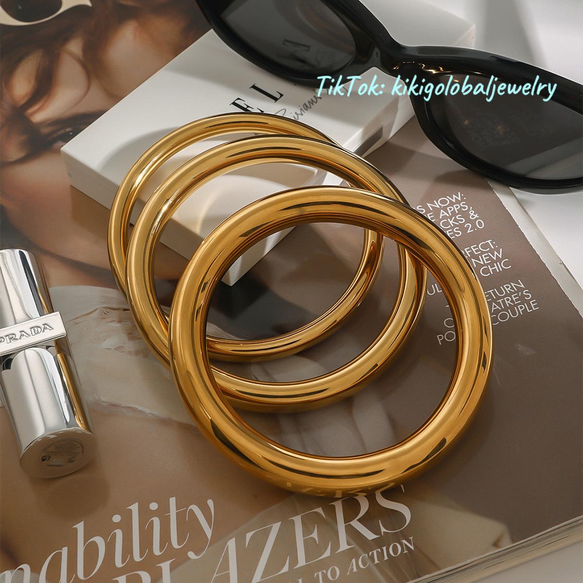 18k gold stainless steel simple round bracelet