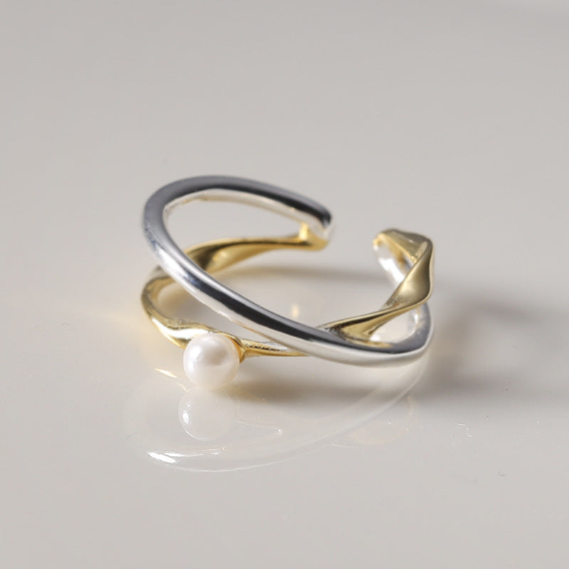 s925 cross pearl ring
