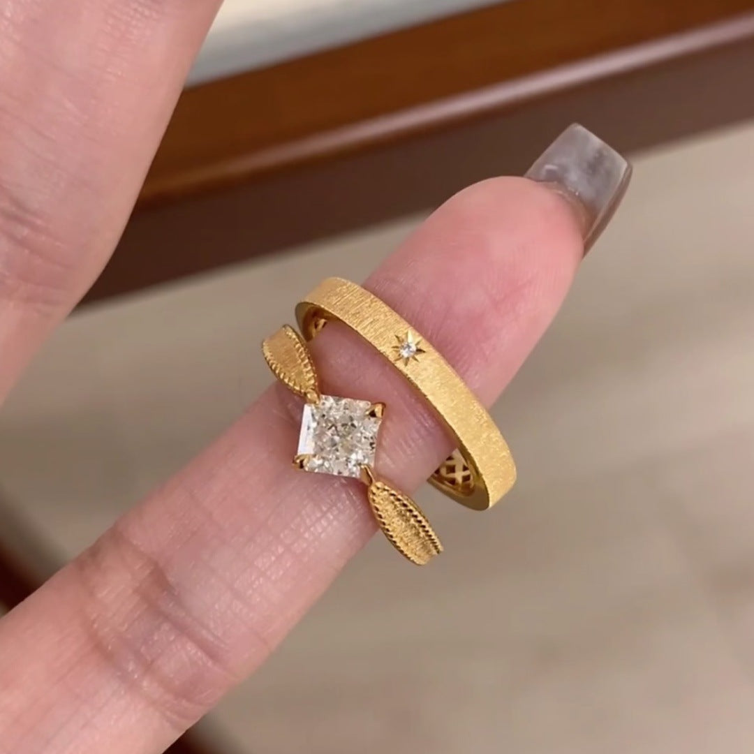 Square Diamond Brushed Princess Ring