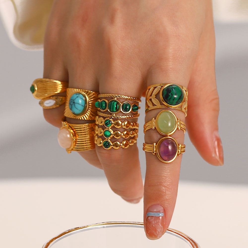 18k gold stainless steel gemstone ring