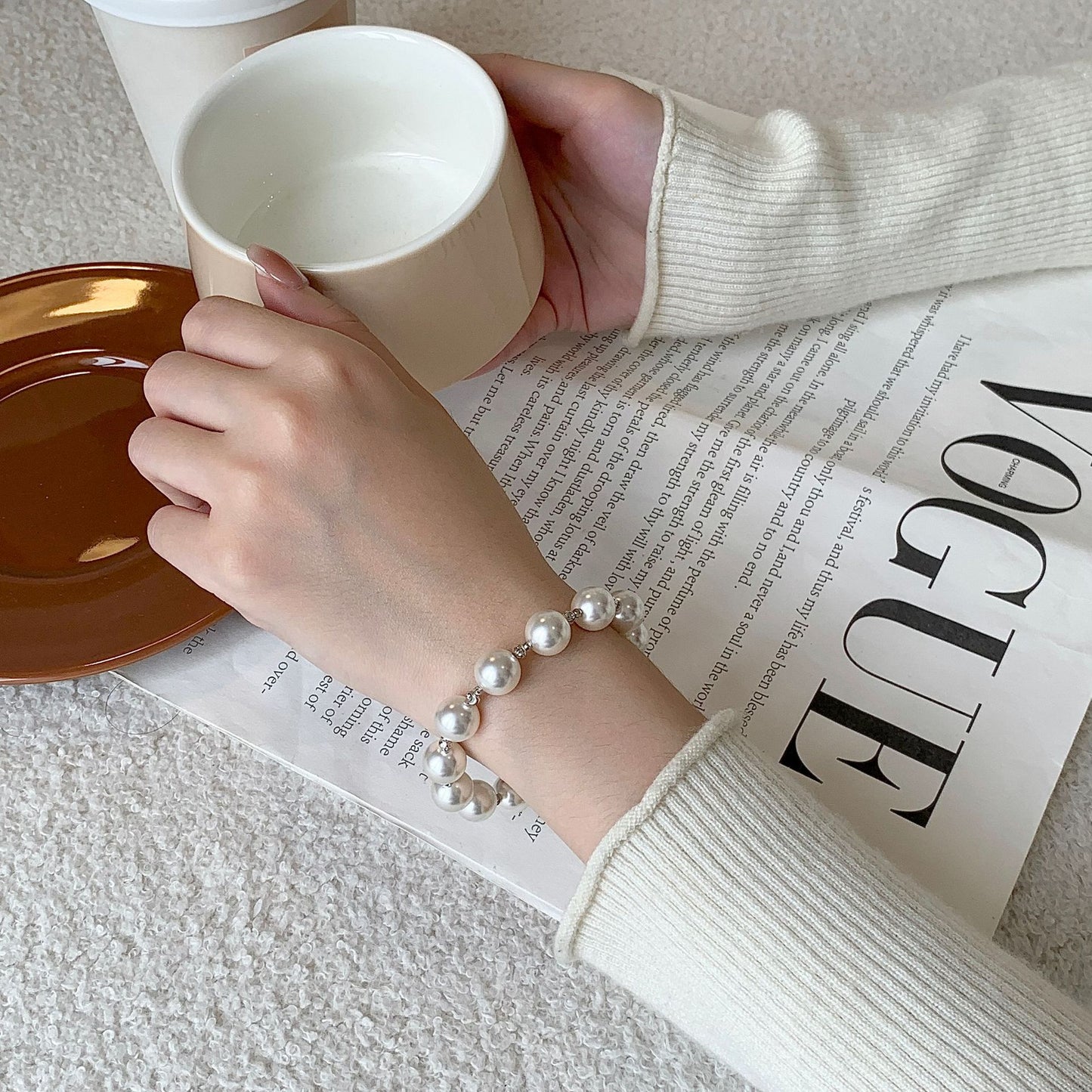 S925 sterling silver round pearl bracelet