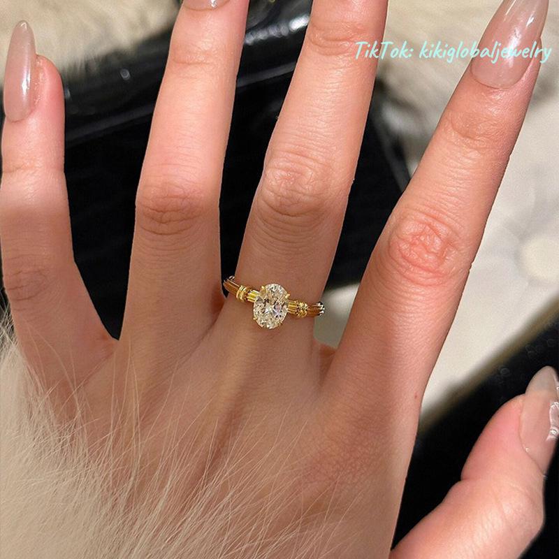 S925 sterling silver oval 6*8mm single diamond ring