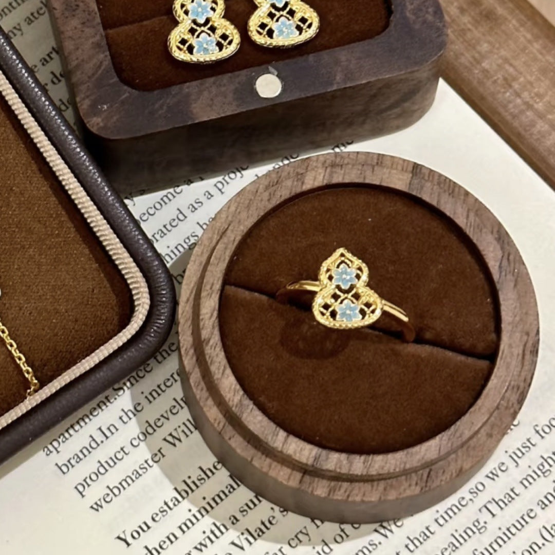 Blue Flower Enamel Gourd Ring