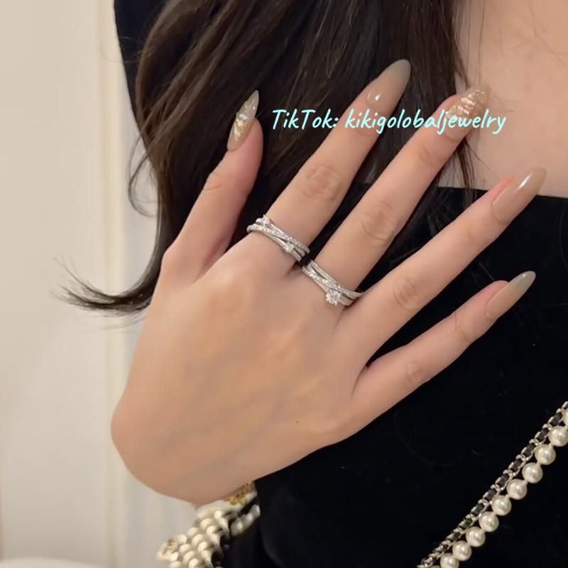 S925 sterling silver three-layer surround micro diamond ring