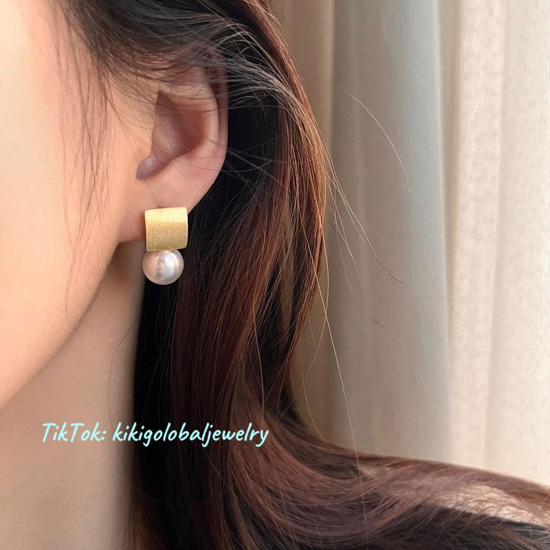 S925 sterling silver pearl square earrings