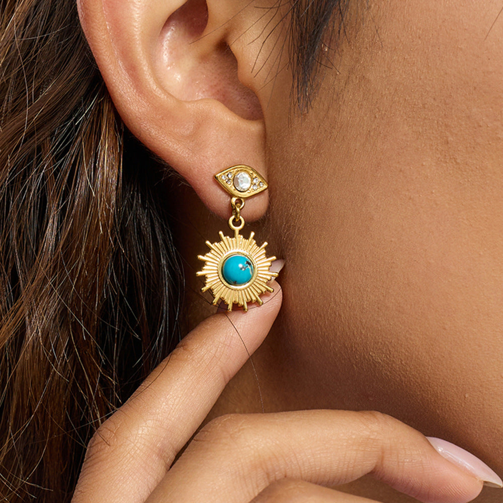 18K Gold Stainless Steel Devil's Eye Sun Stud Earrings