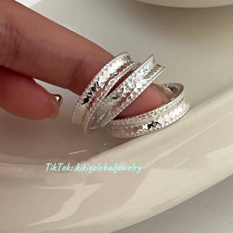 S925 sterling silver sequined fish scale ring