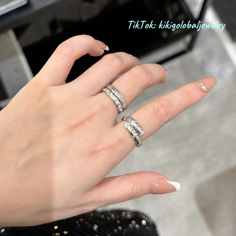 S925 silver snake spring diamond ring