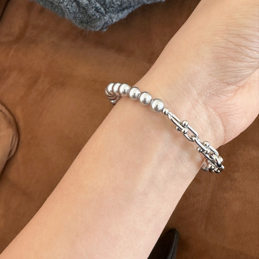 Gray faux pearl and horseshoe clasp bracelet