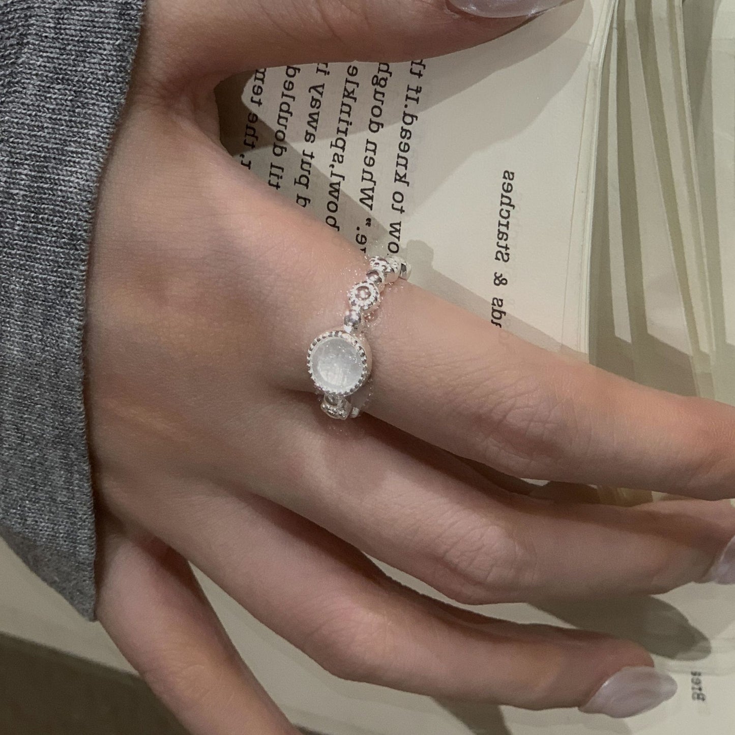 S925 sterling silver white jade ring