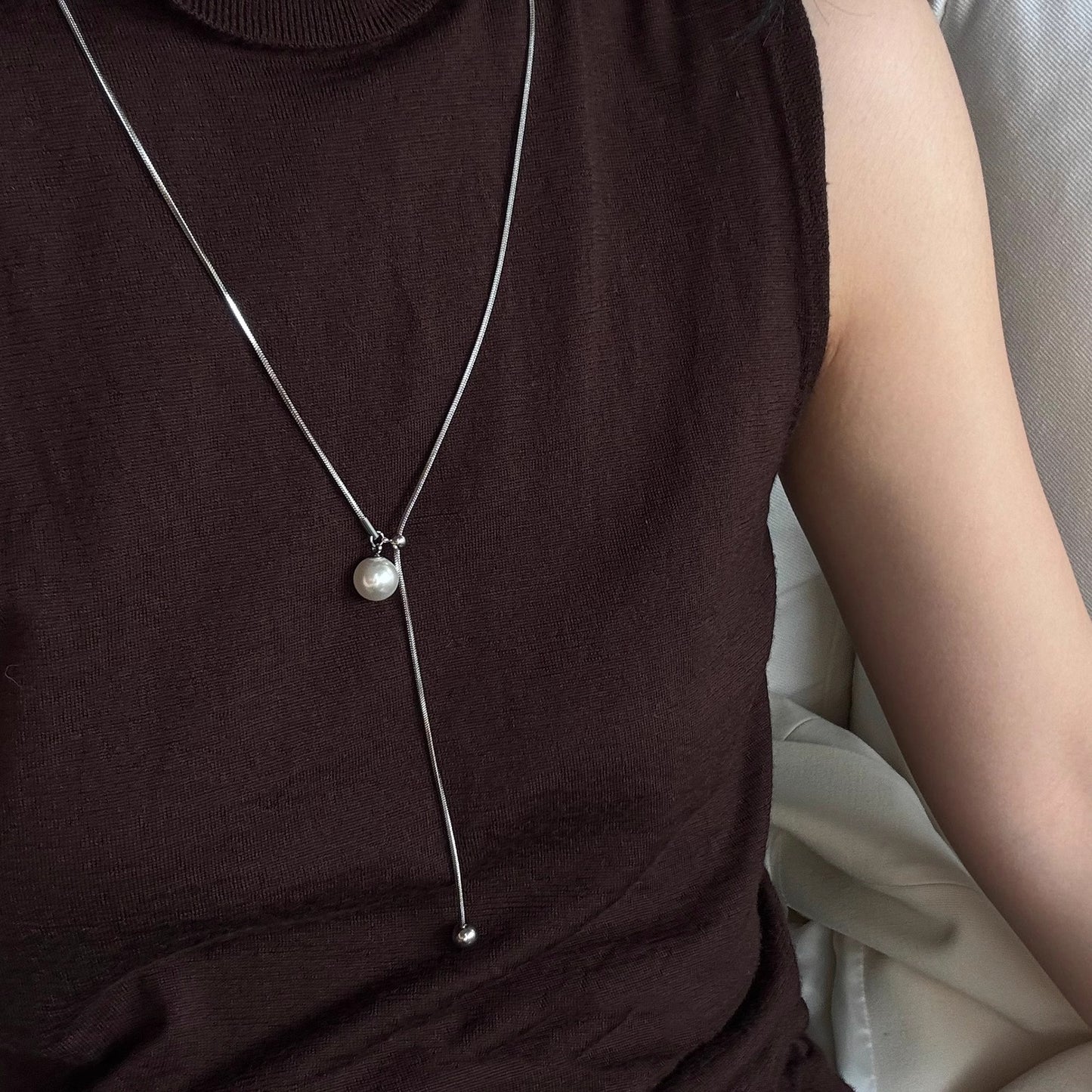 Pearl long pull-out necklace (sweater chain)