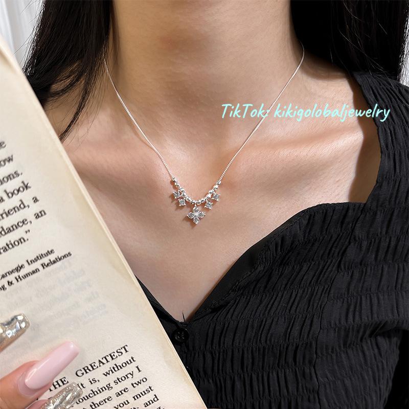 S925 sterling silver zircon tassel necklace