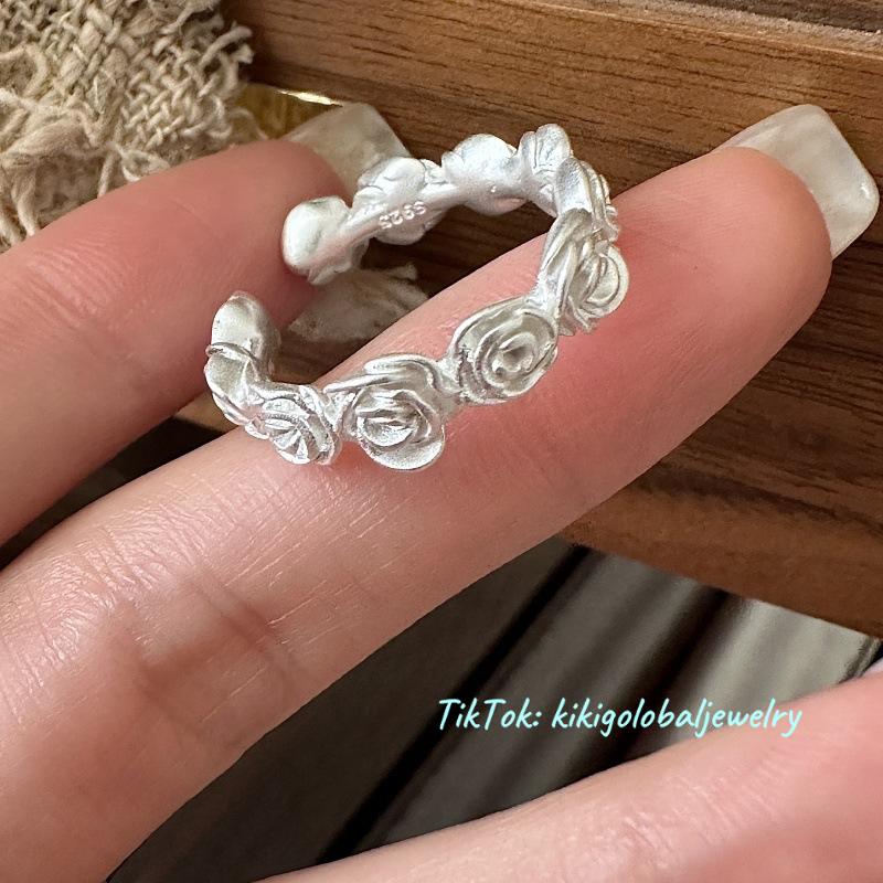 925 sterling silver matte vintage rose ring