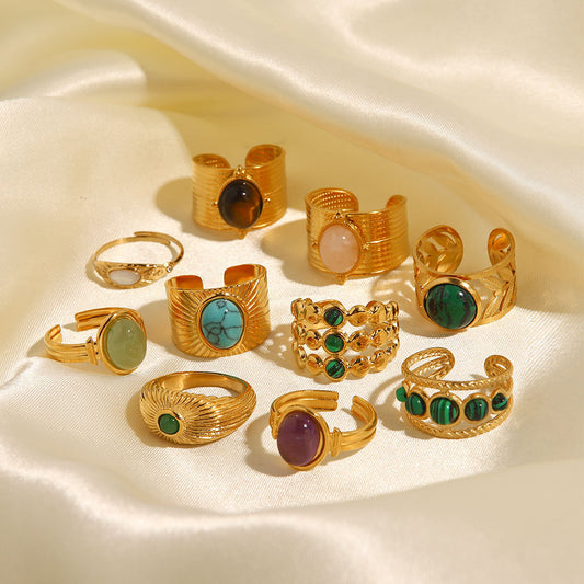 18k gold stainless steel gemstone ring