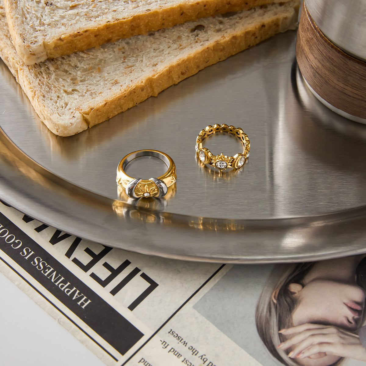 18K Gold Stainless Steel Zircon Sun Ring