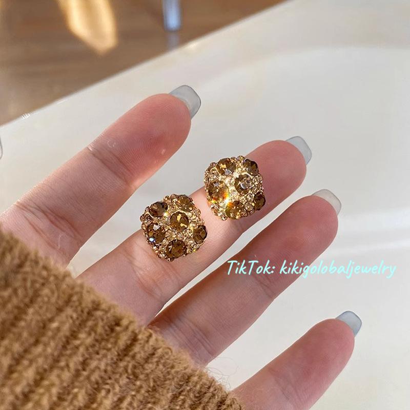 Geometric diamond champagne crystal earrings