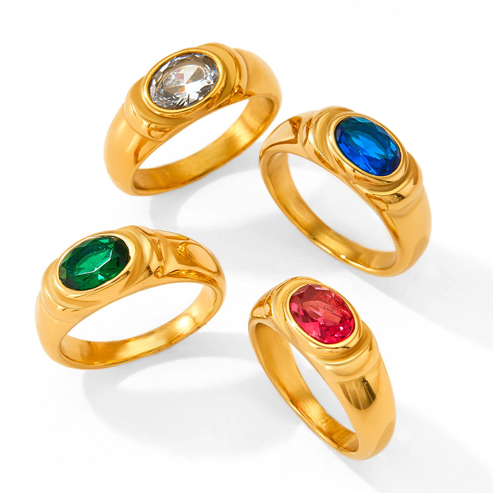 Colorful stainless steel ring with zircon