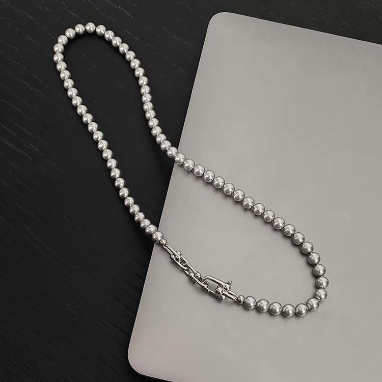 Silver-gray round bright pearl necklace