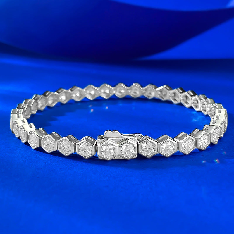 S925 silver high carbon diamond honeycomb full diamond bracelet