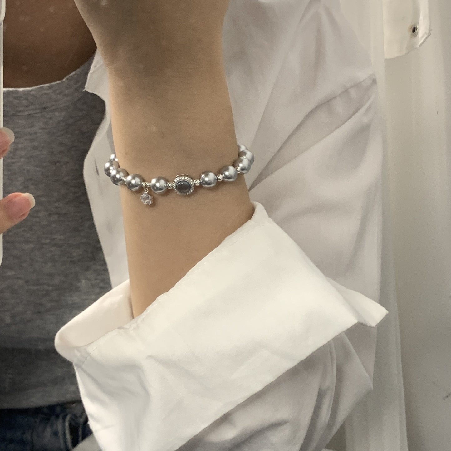 S925 sterling silver aquamarine pearl bracelet