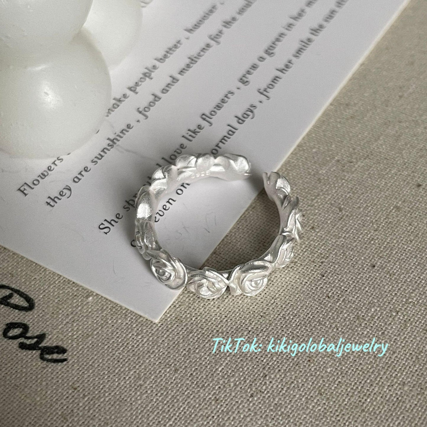 925 sterling silver matte vintage rose ring