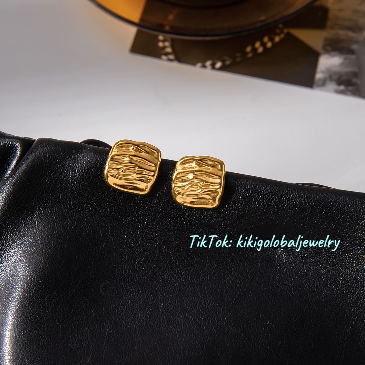 18K Gold and Stainless Steel Pleated Geometric Earrings