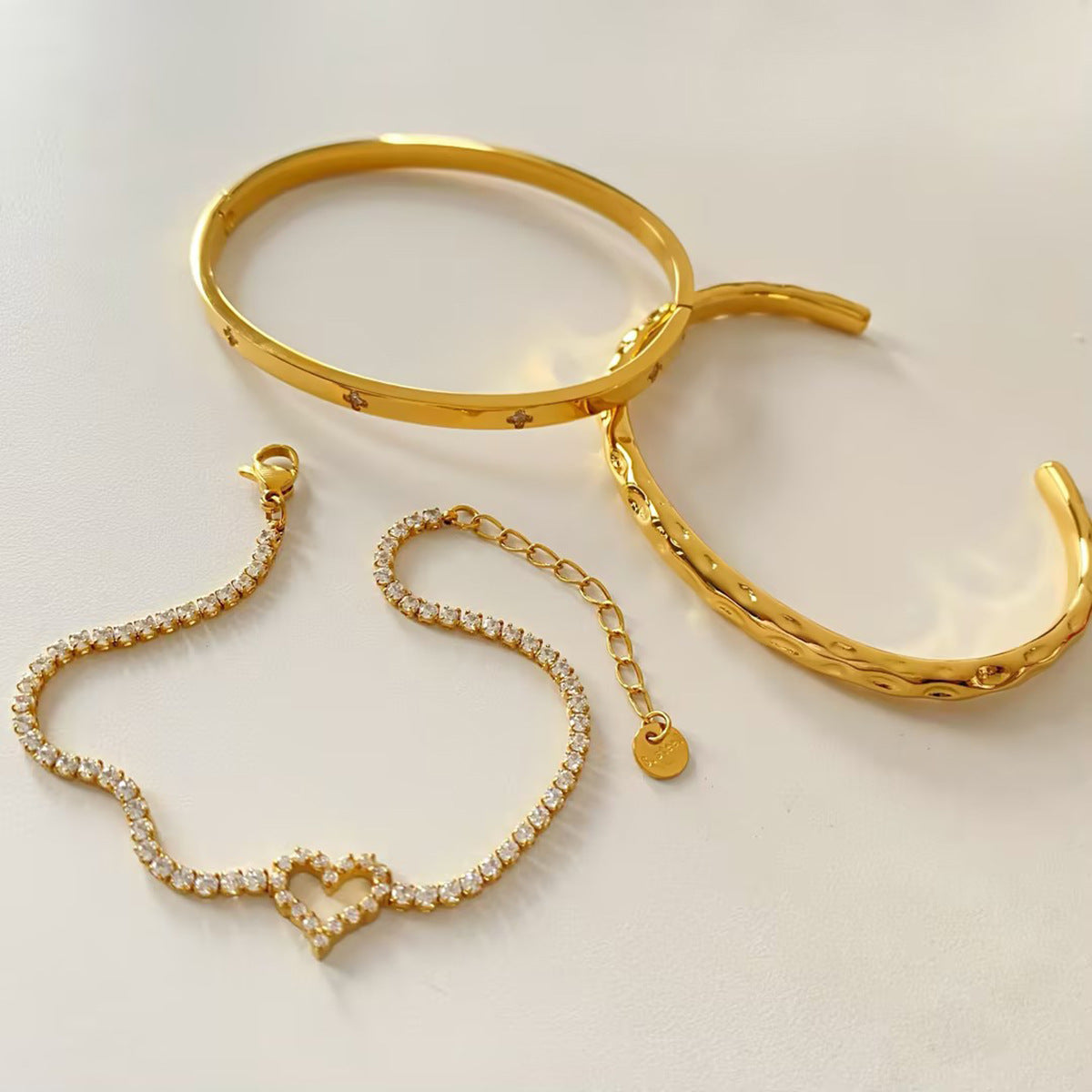 Stainless steel textured heart bracelet