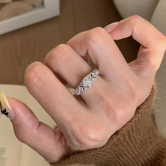 vintage brushed hollow diamond lace ring