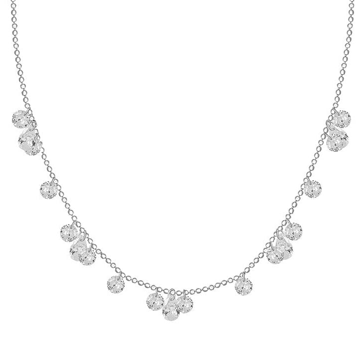 S925 silver teardrop round zircon necklace