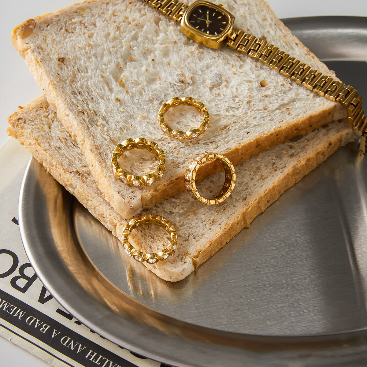 18K gold stainless steel heart zircon ring