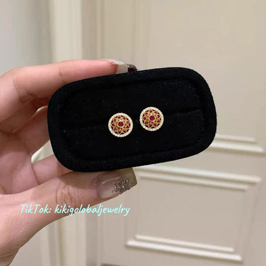 Ruby Hollow Flower Window Earrings