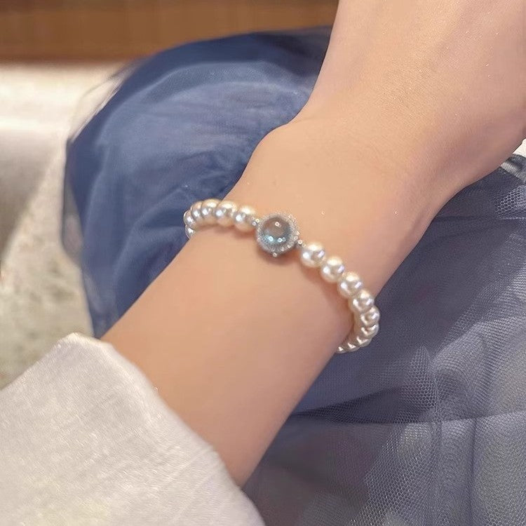 s925 sterling silver aquamarine pearl bracelet