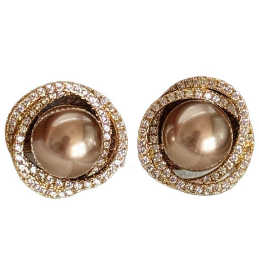 Spiral zircon mocha golden brown pearl earrings