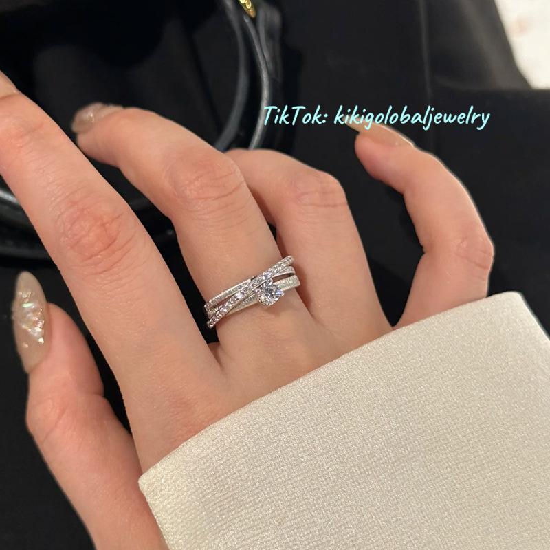 S925 sterling silver three-layer surround micro diamond ring