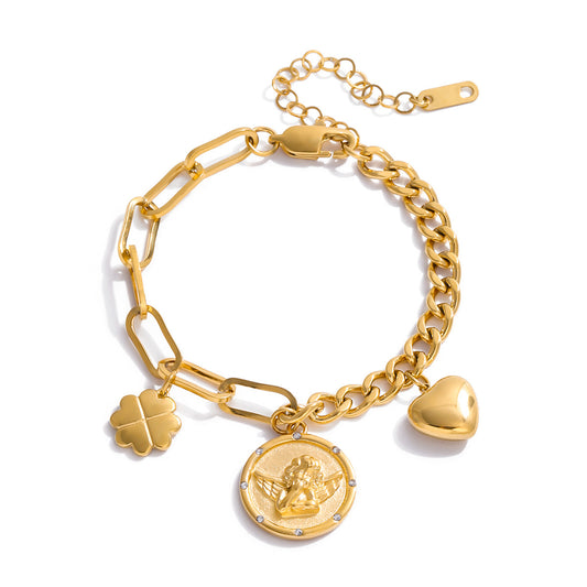 18K Gold Stainless Steel Heart Angel Bracelet