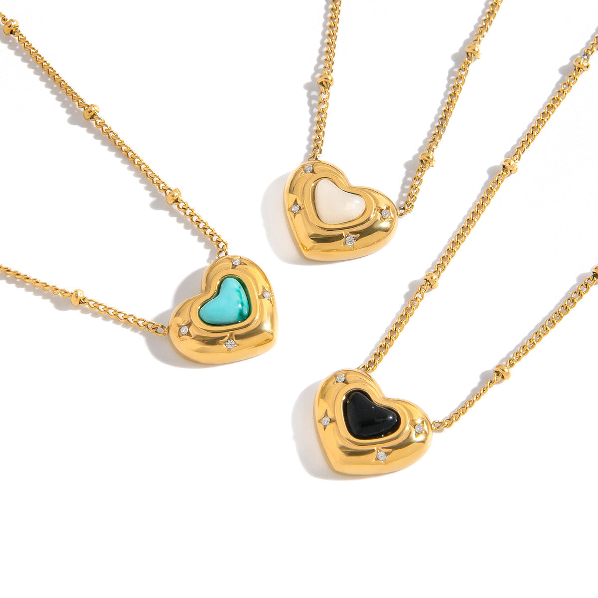 Stainless Steel Heart Blue Turquoise Pendant Necklace