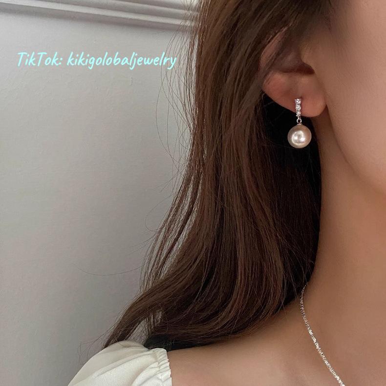 S925 sterling silver pearl diamond earrings