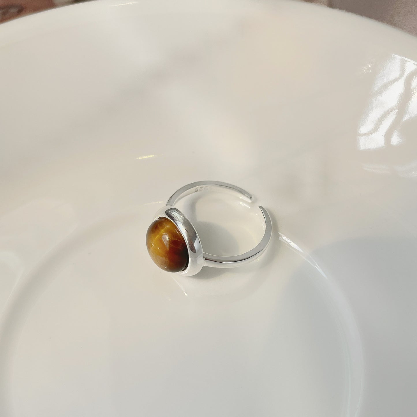 S925 sterling silver round amber ring