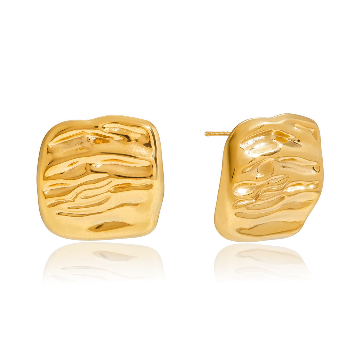 18K Gold and Stainless Steel Pleated Geometric Earrings