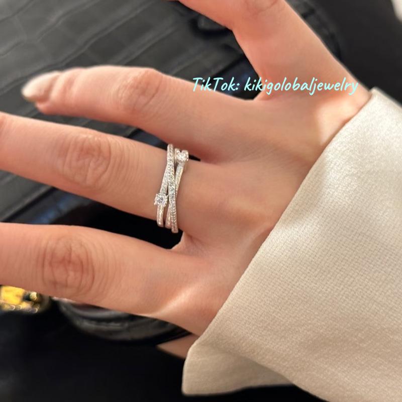 S925 sterling silver three-layer surround micro diamond ring
